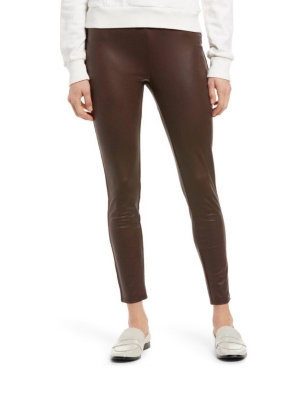 NYDJ Coated Leggings L Skinny High Waisted Ankle Crop Stretch Espresso Brown NWT